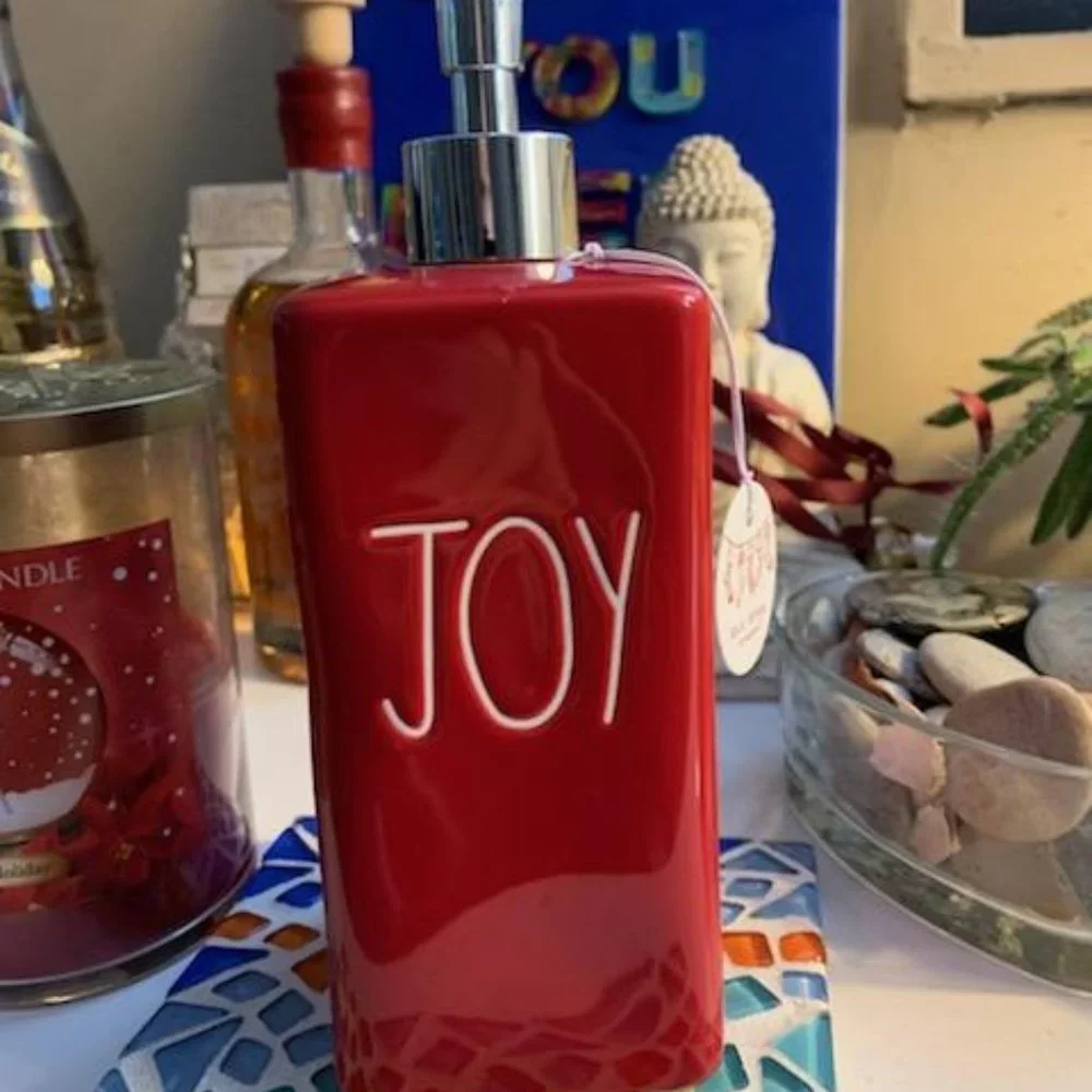 Rae Dunn JOY Soap Dispenser - red